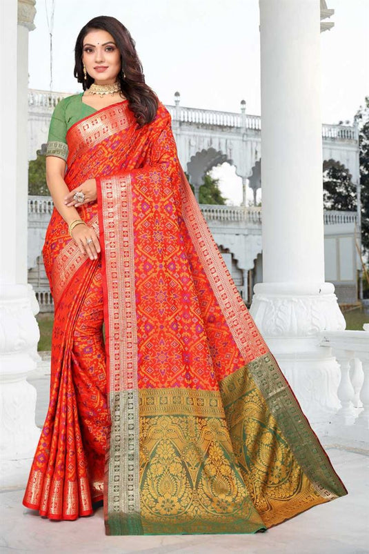Creative Weaving Work Saree In Red Color Patola Silk Fabric