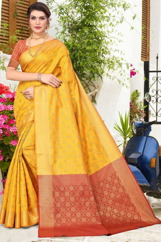 Dazzling Festival Wear Yellow Color Saree In Patola Silk Fabric
