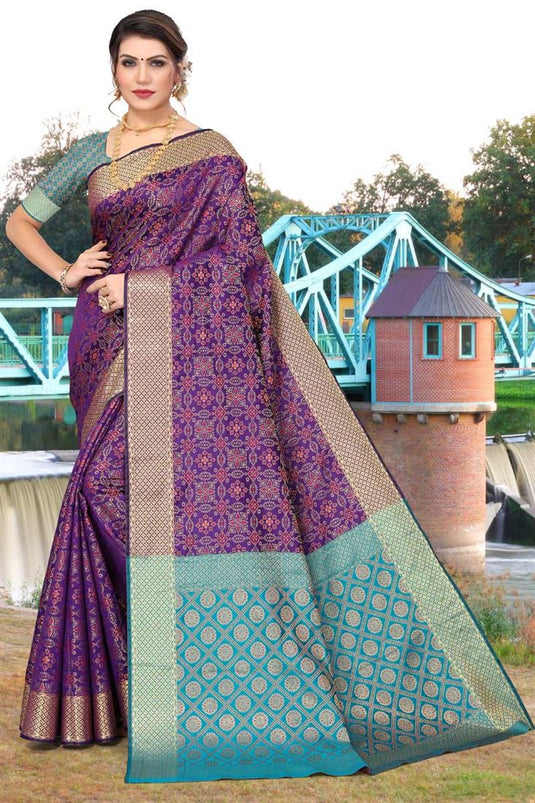 Charming Purple Color Patola Silk Fabric Saree In Festival Wear
