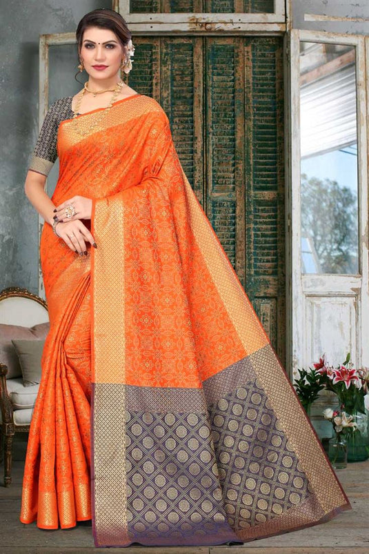 Mesmeric Orange Color Festival Wear Saree In Patola Silk Fabric