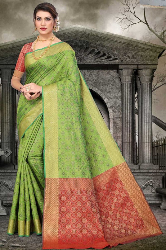 Radiant Festival Wear Green Color Patola Silk Fabric Saree