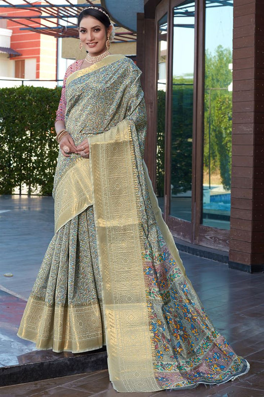 Marvellous Art Silk Fabric Festive Look Saree In Grey Color