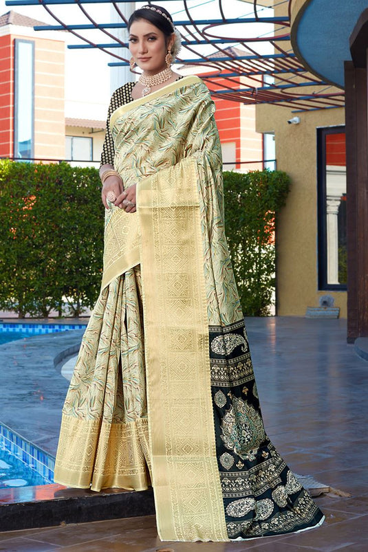 Amazing Cream Color Art Silk Fabric Festive Look Saree