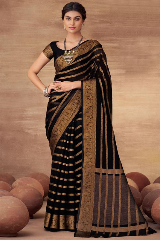 Bewitching Weaving Work On Organza Saree In Black Color