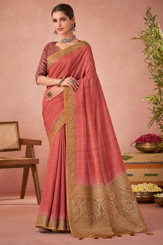 Vartika Singh Peach Color Art Silk Fabric Lovely Kalamkari Printed Saree