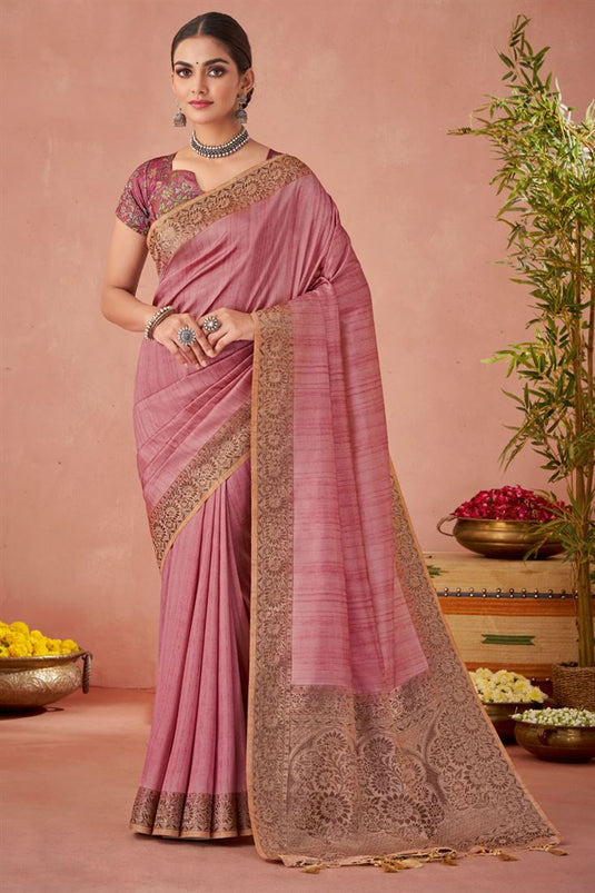 Radiant Pink Color Art Silk Fabric Kalamkari Printed Saree
