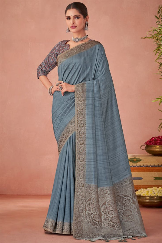 Vartika Singh Art Silk Fabric Grey Color Trendy Kalamkari Printed Saree