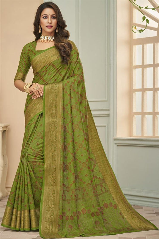 Festive Wear Green Color Art Silk Fabric Fashionable Weaving Work Saree