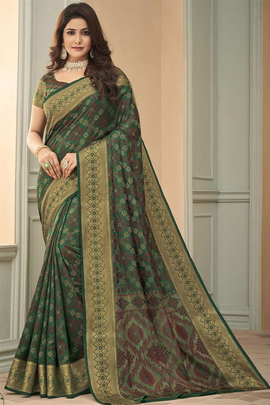Art Silk Fabric Dark Green Color Weaving Work Brilliant Saree In Festive Wear