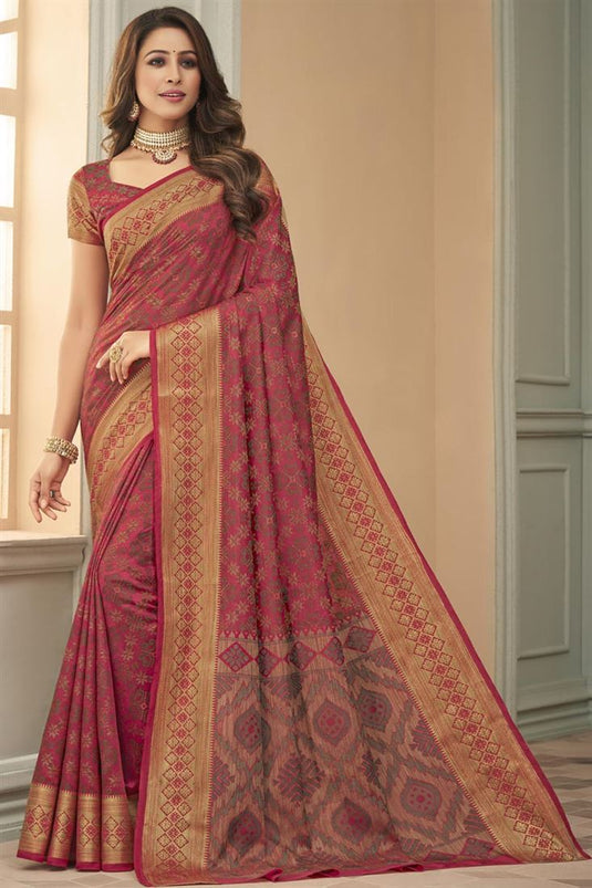 Festive Wear Art Silk Fabric Weaving Work Imposing Saree In Pink Color