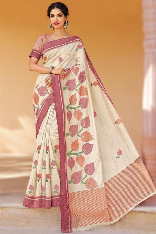 Vartika Singh Beige Color Art Silk Pleasant Embroidered Saree