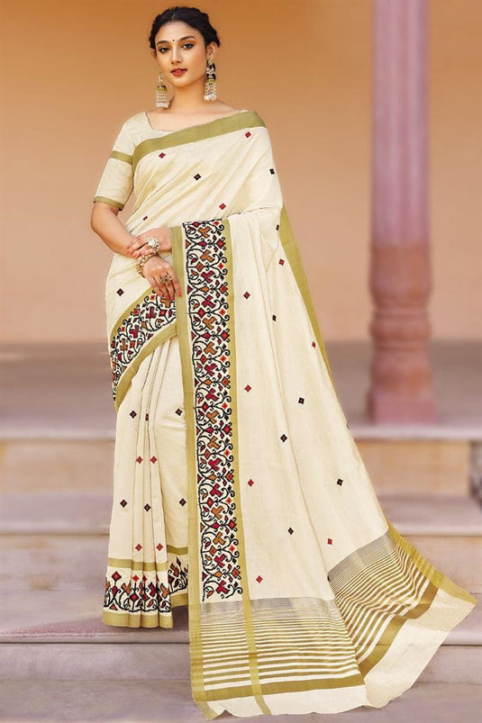 Beige Color Glorious Art Silk Fabric Embroidered Saree