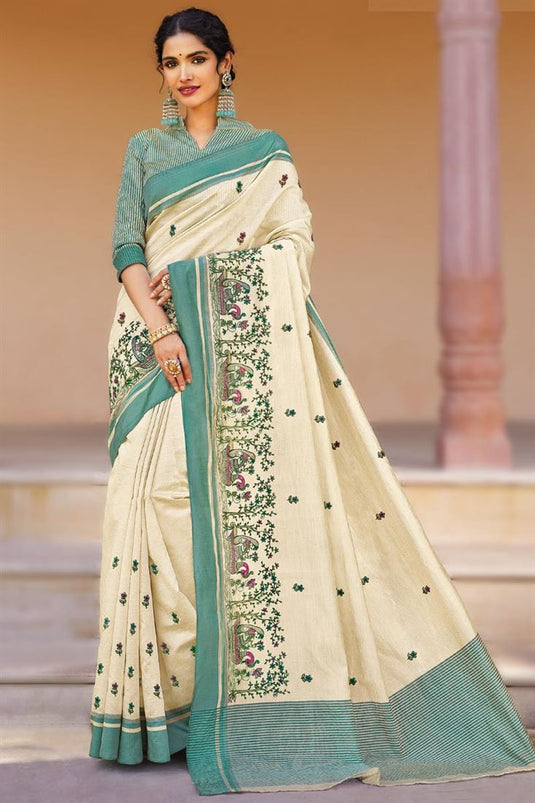 Vartika Singh Beige Color Art Silk Fabric Pleasant Embroidered Saree