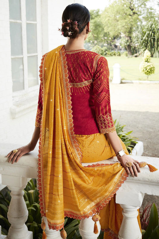 Silk Fabric Yellow Color Saree With Embroidered Designer Blouse