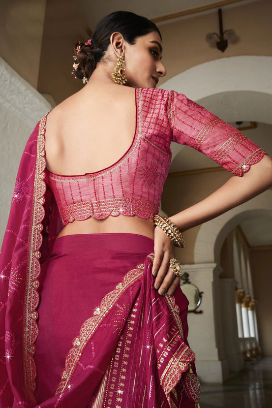 Rani Festive Wear Silk Fabric Saree With Embroidered Designer Blouse