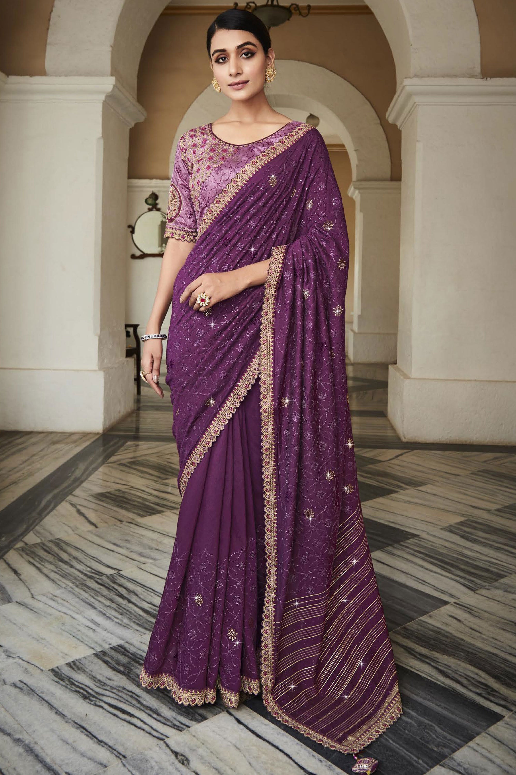 Sutisancha Purple Khadi Saree & Cotton Design Blouse