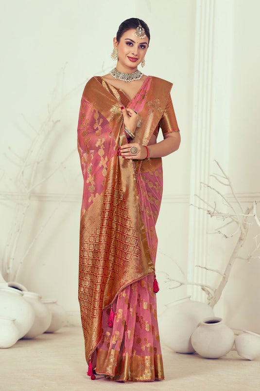 Pink Stone Work Kanjivaram Silk Saree 5424SR07