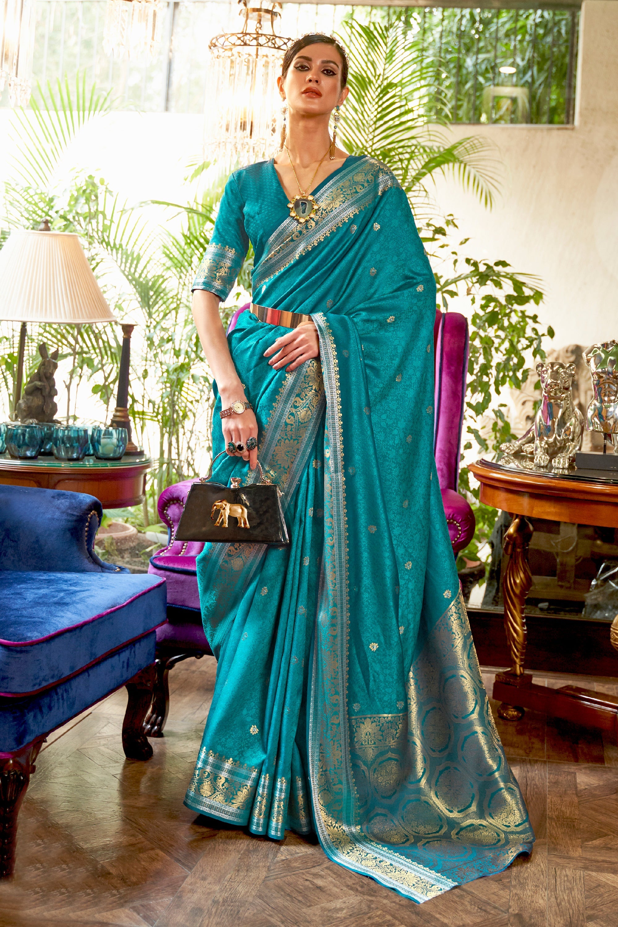 Cyan And #Beige #Chiffon And #Net #Designer #Saree #nikvik #usa #designer  #australia #canada #brocadesaree | Saree designs, Saree, Blue saree