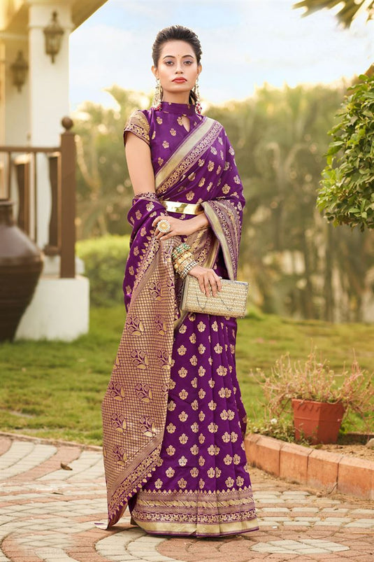 Engaging Purple Color Festive Wear Art Silk Saree