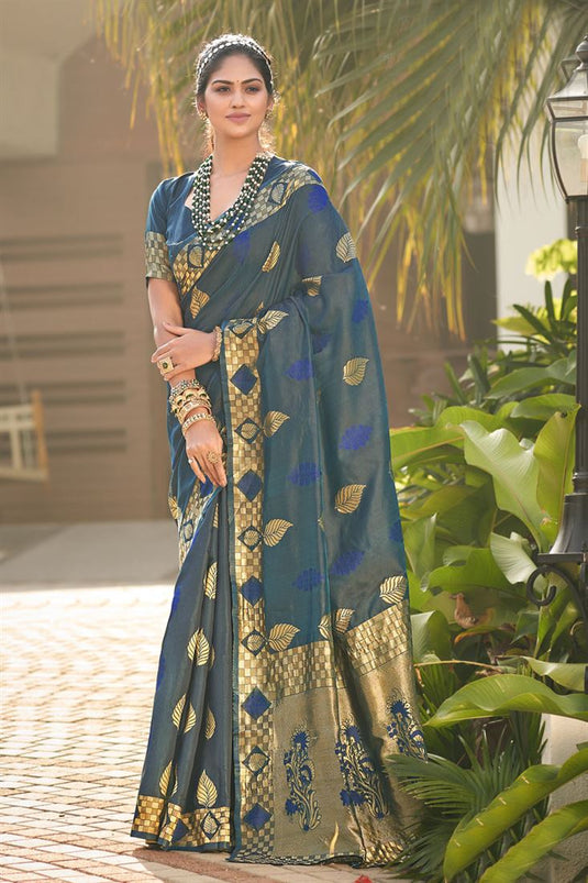 CM - Sky Blue Lichi Silk Saree - New In - Indian