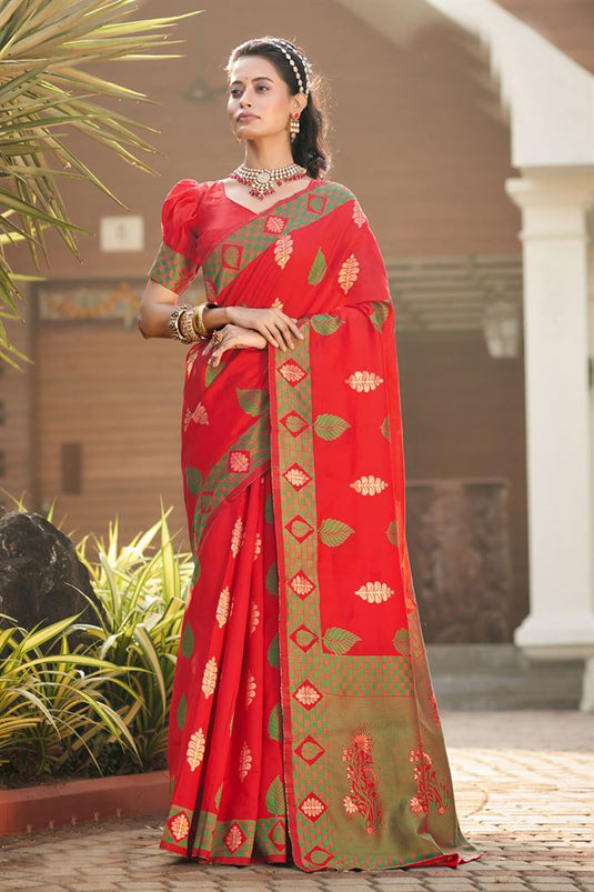 Radiant Festive Wear Red Color Art Silk Saree