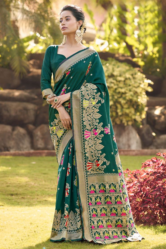 Trendy Festive Wear Art Silk Saree In Green Color