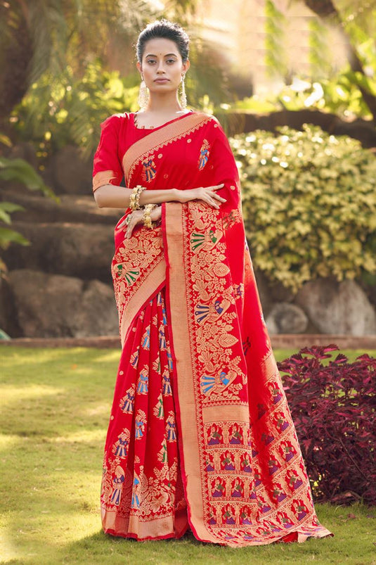 Amazing Festive Wear Red Color Art Silk Saree