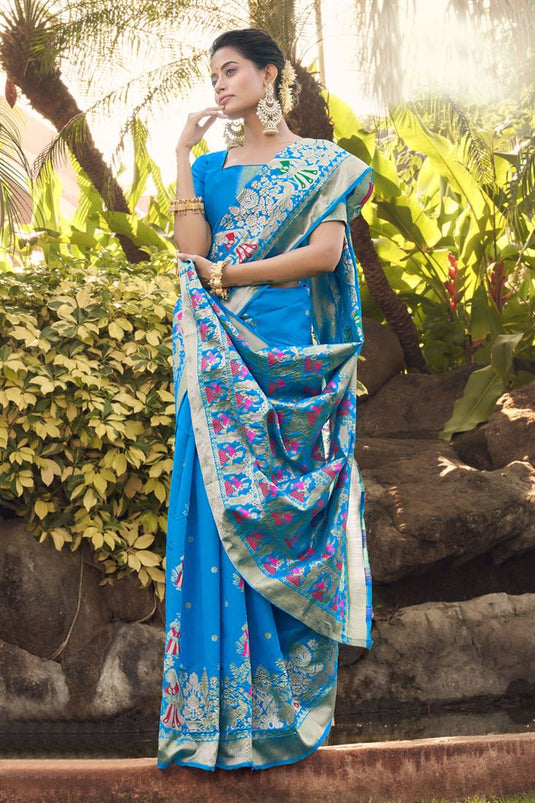 Vintage Sky Blue Color Art Silk Festive Wear Saree