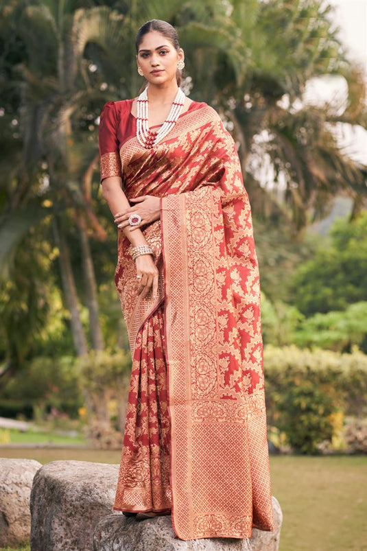 Marvellous Festive Look Art Silk Saree In Rust Color