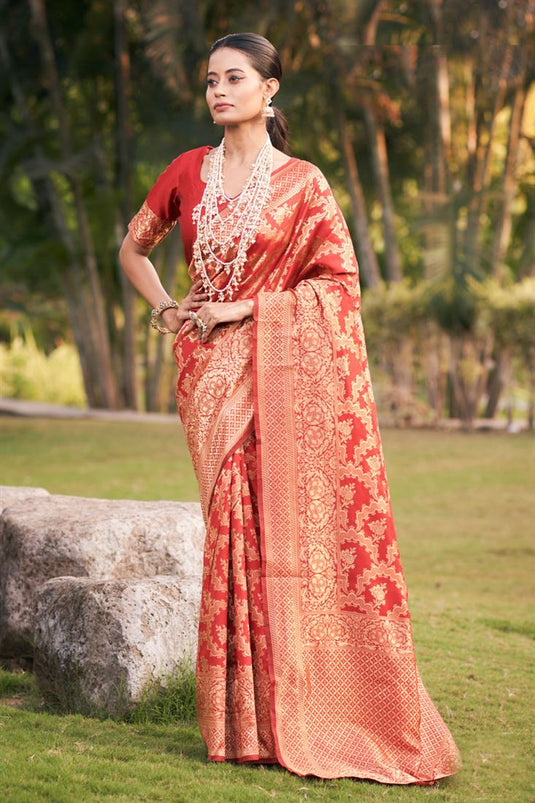 Excellent Red Color Festive Style Art Silk Saree