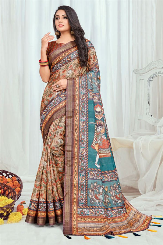 Beige Color Cotton Casual Printed Remarkable Saree