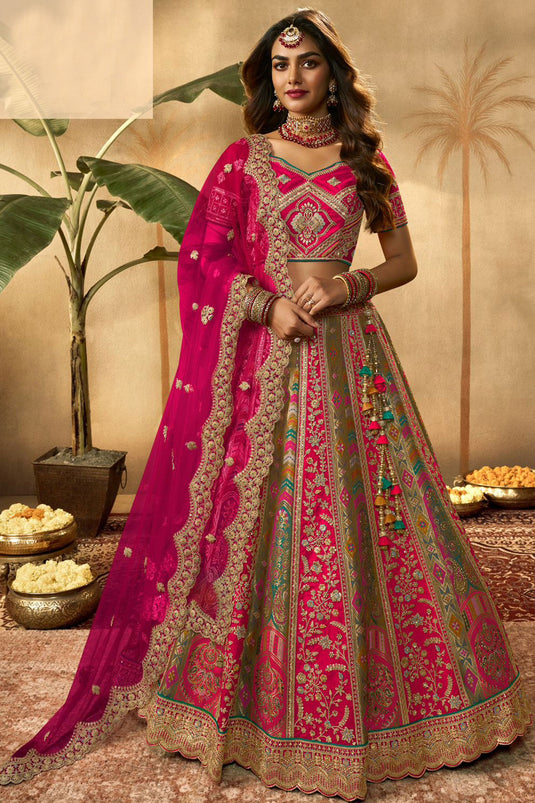 Embroidered Multi Color Bridal Lehenga In Silk Fabric With Designer Choli