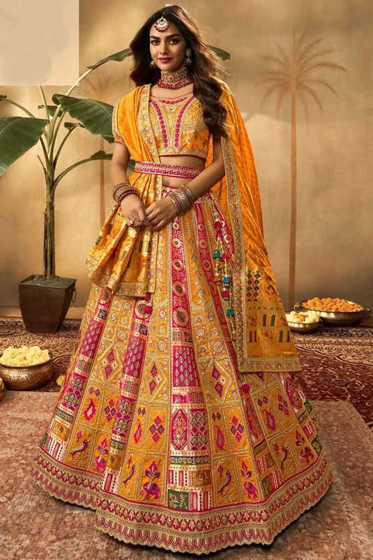 Silk Fabric Multi Color Embroidered Designer Bridal Lehenga Choli