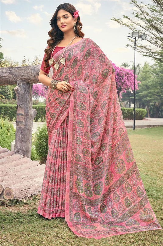 Pink Color Chiffon Fabric Chic Casual Style Saree