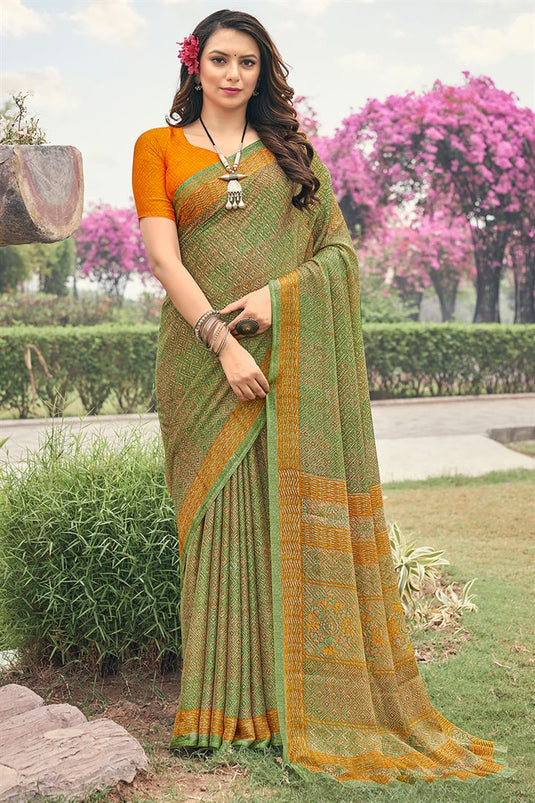 Beauteous Casual Green Color Saree In Chiffon Fabric