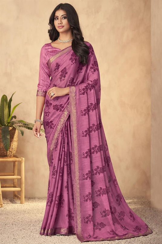 Pink Color Beguiling Georgette Saree With Printed Work