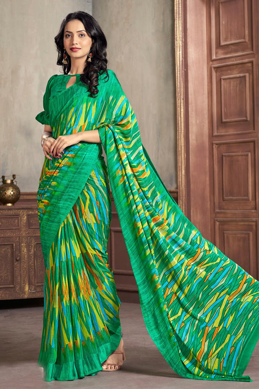 Multi Color Exclusive Abstract Print Chiffon Fabric Sarees