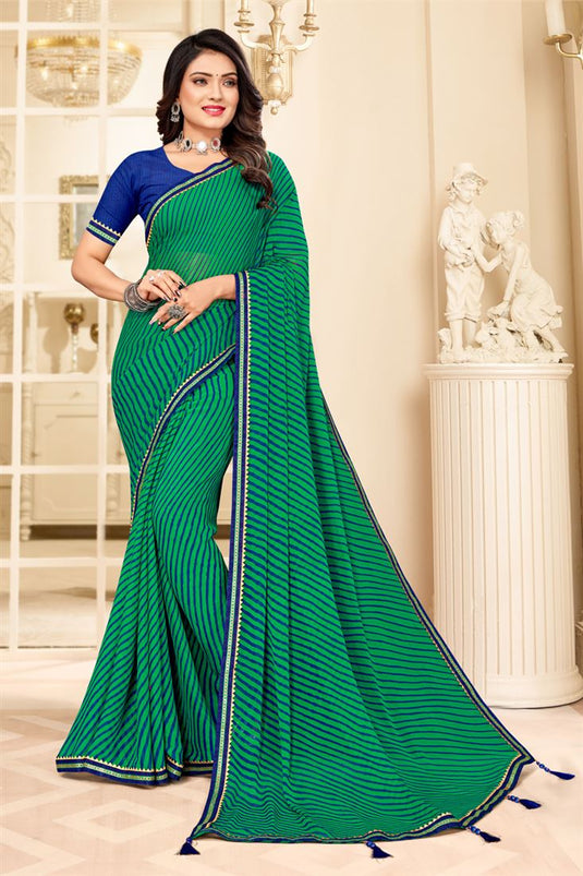 Alluring Chiffon Fabric Green Color Casual Wear Saree