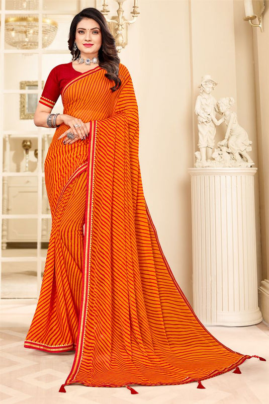 Excellent Chiffon Fabric Orange Casual Wear Saree
