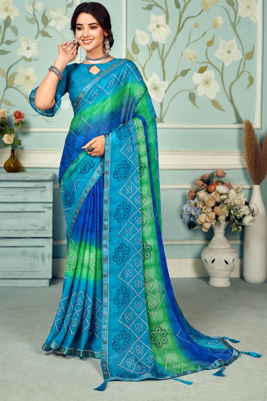 Engaging Multi Color Printed Chiffon Fabric Saree