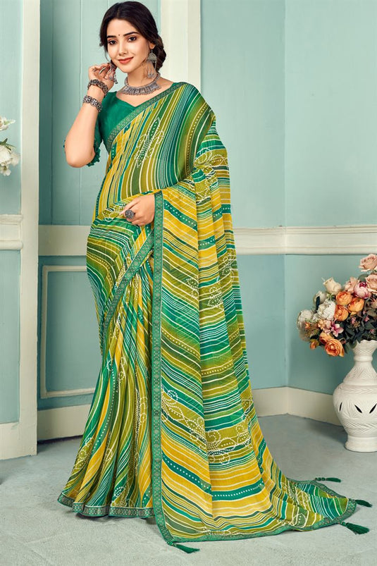 Stunning Yellow Color Printed Saree In Chiffon Fabric