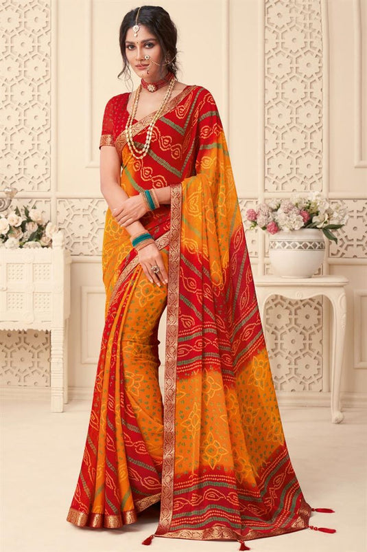 Red Color Chiffon Casual Look Trendy Saree