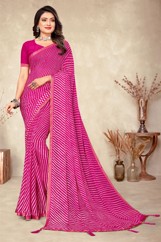 Chiffon Fabric Pink Color Gorgeous Saree With Printed Work