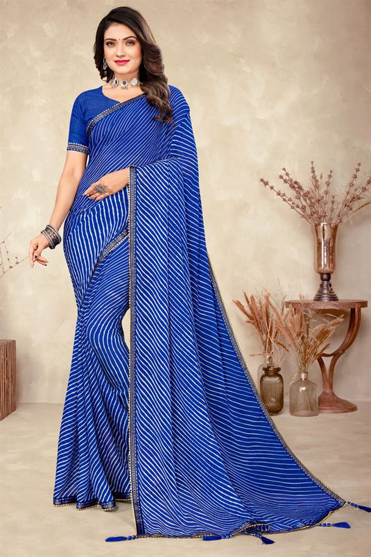 Blue Color Chiffon Fabric Pleasant Saree With Printed Work