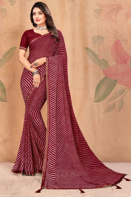 Excellent Chiffon Fabric Maroon Color Casual Look Saree