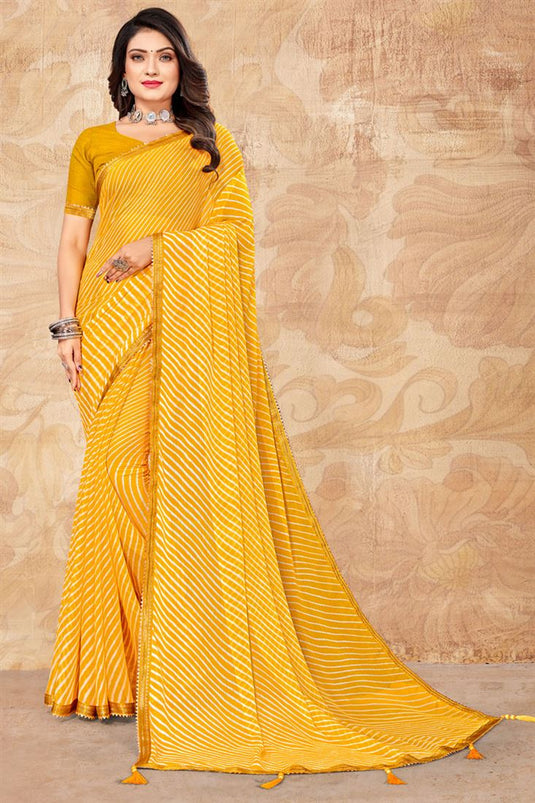 Beguiling Casual Wear Yellow Color Chiffon Fabric Saree