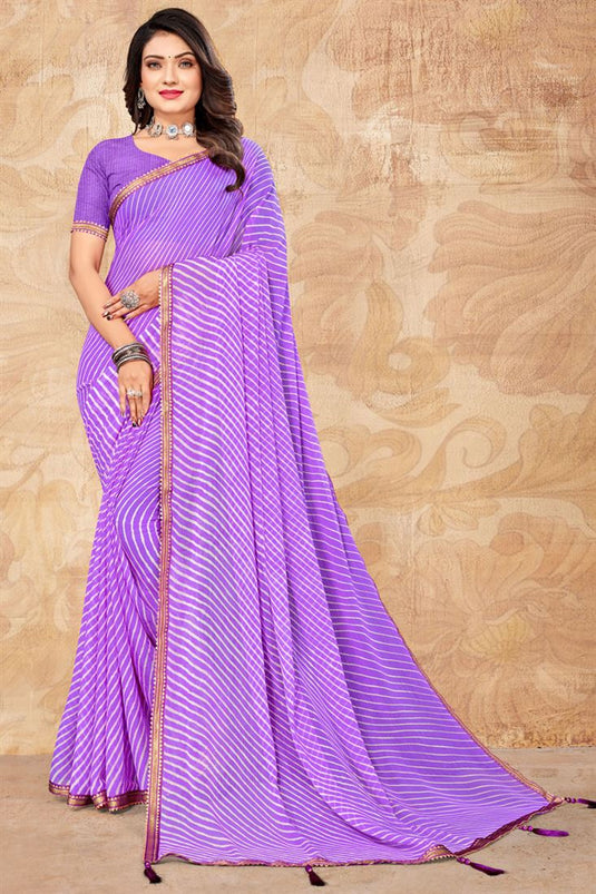 Incredible Casual Wear Chiffon Fabric Purple Color Saree