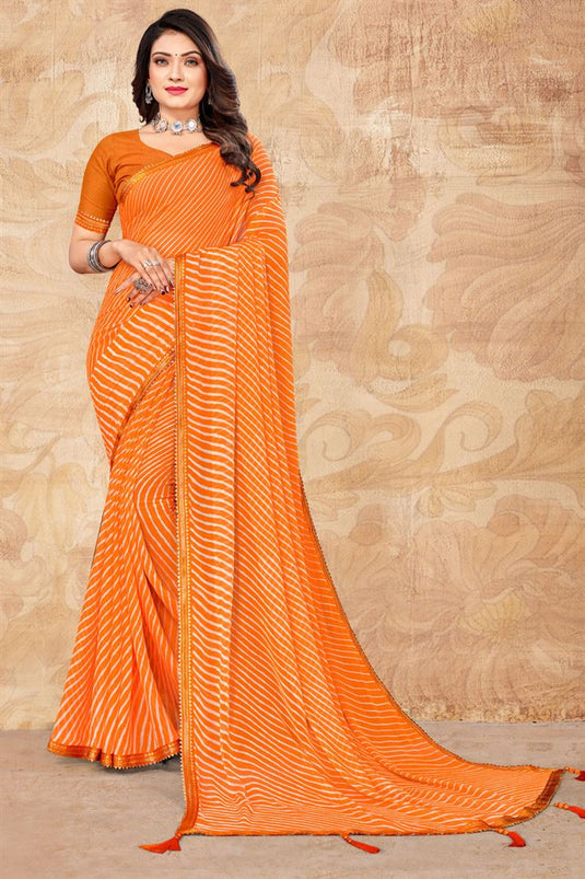 Tempting Chiffon Fabric Orange Color Casual Wear Saree