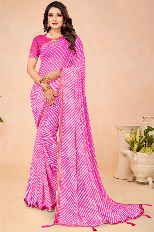 Pink Color Casual Style Engaging Chiffon Fabric Saree