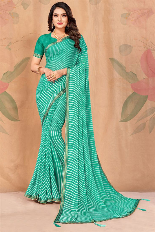 Casual Look Trendy Sea Green Color Saree In Chiffon Fabric